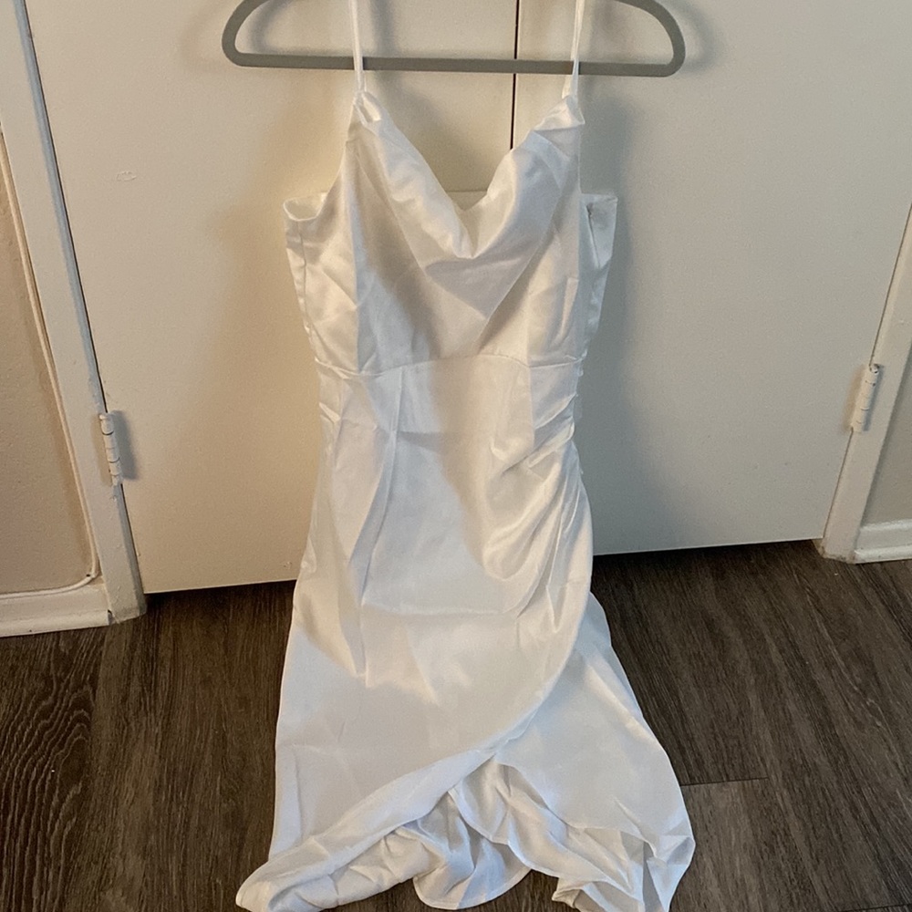WOMEN'S SATIN SLIP COWL NECK BODYCON DRESS - Picture 3 of 3